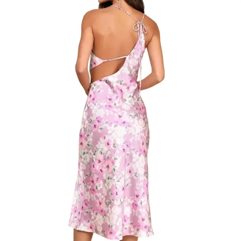 New Lulus Impressive Delight Mauve Pink Floral Midi Slip Pastel Cute Dress Sz XL